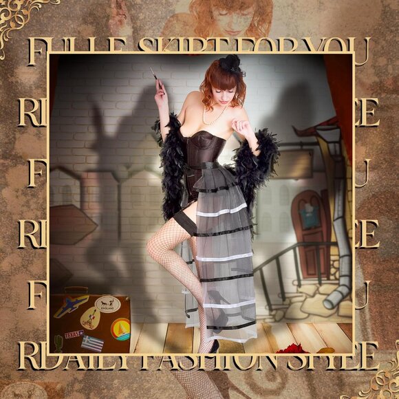 Steampunk Victorian Lace Tutu Skirt Women's Costume Black White Maxi - Picture 4 of 7